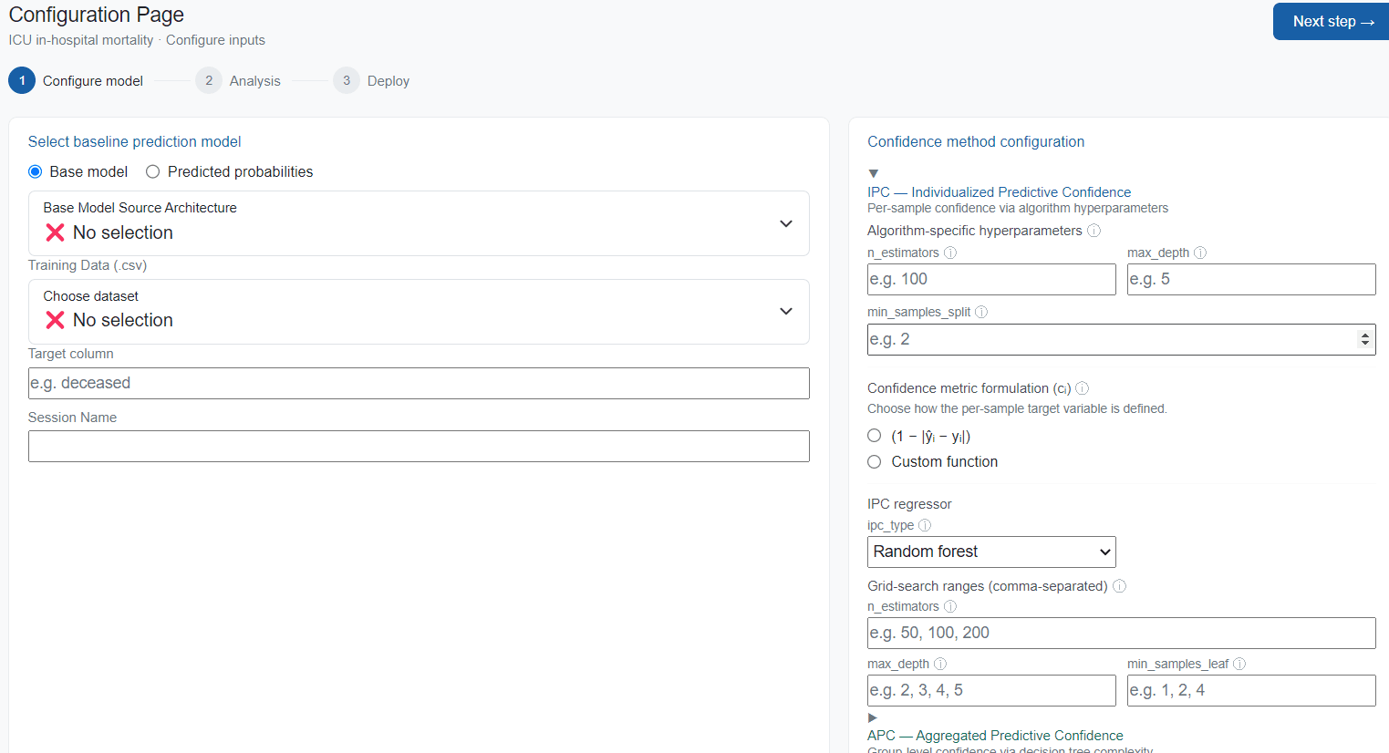 Configuring an analysis