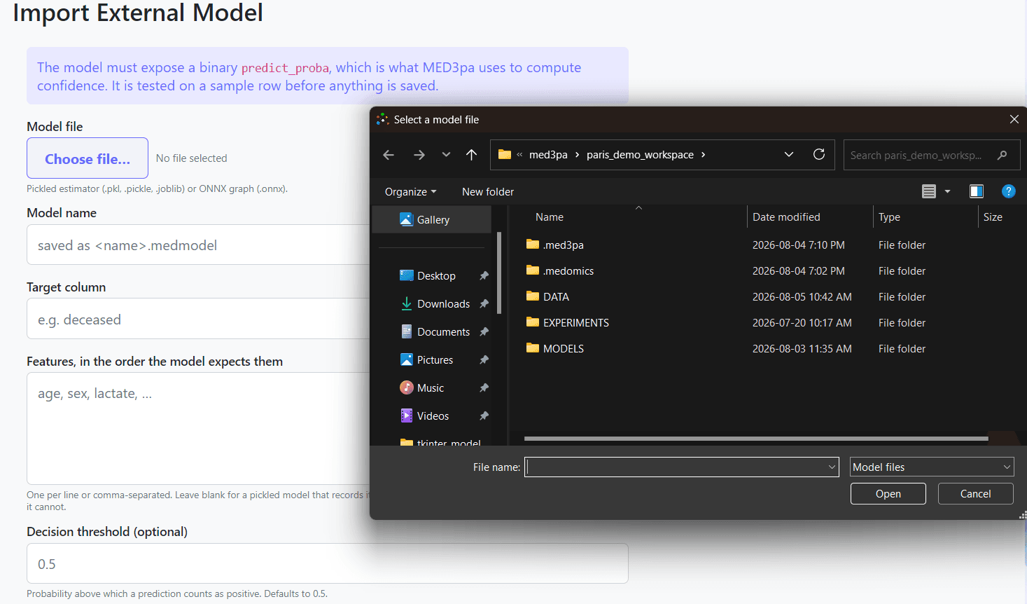 Importing a dataset and a base model