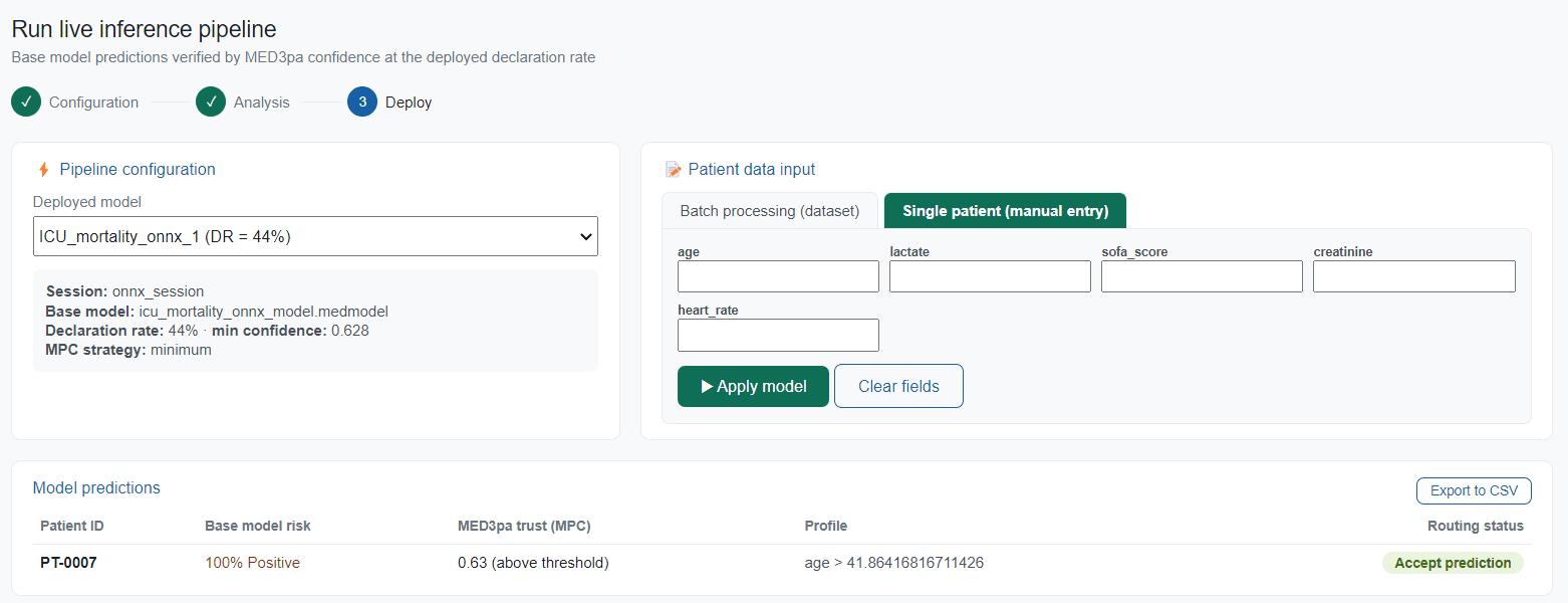 Deploying a model at a chosen declaration rate